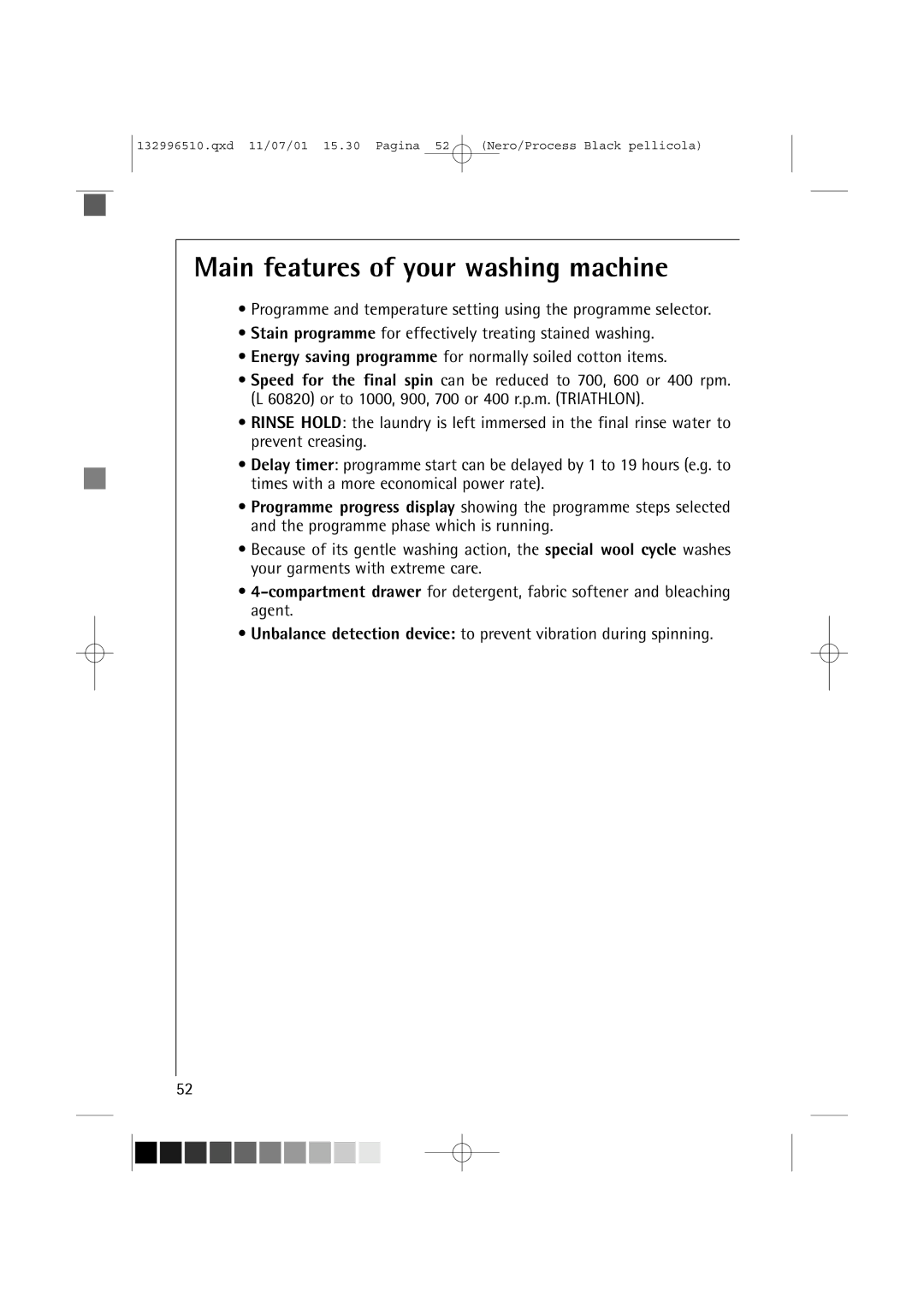 AEG 60820 manual Main features of your washing machine 