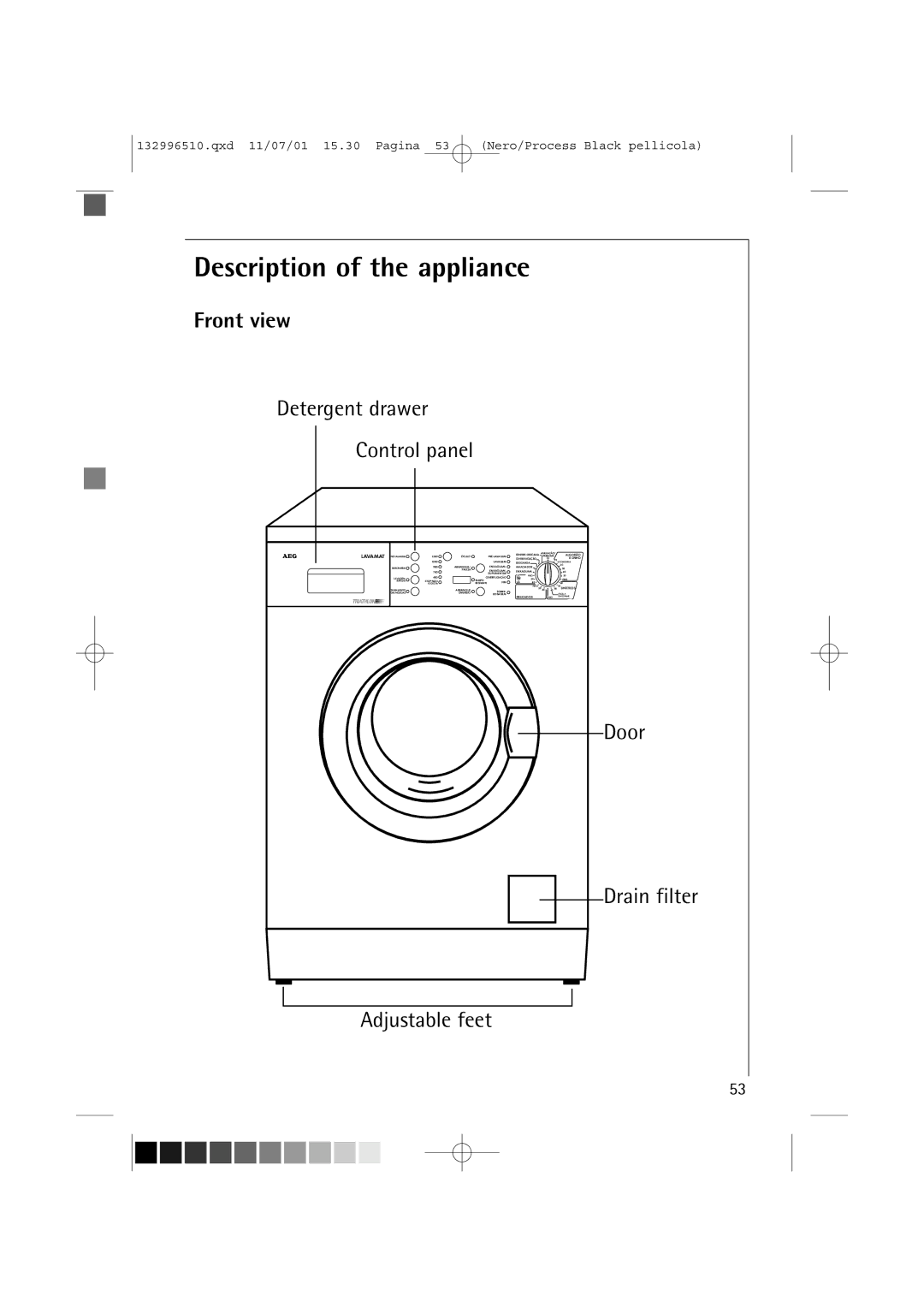 AEG 60820 manual Description of the appliance, Front view 