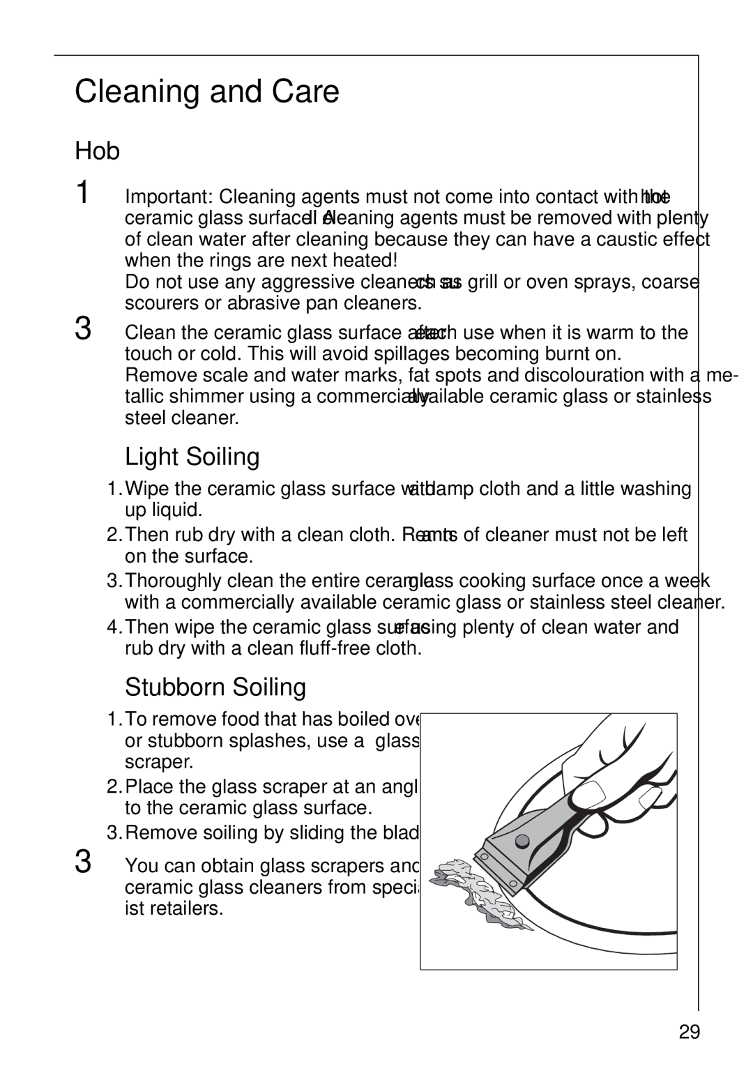 AEG 61000M manual Cleaning and Care, Hob, Light Soiling, Stubborn Soiling 