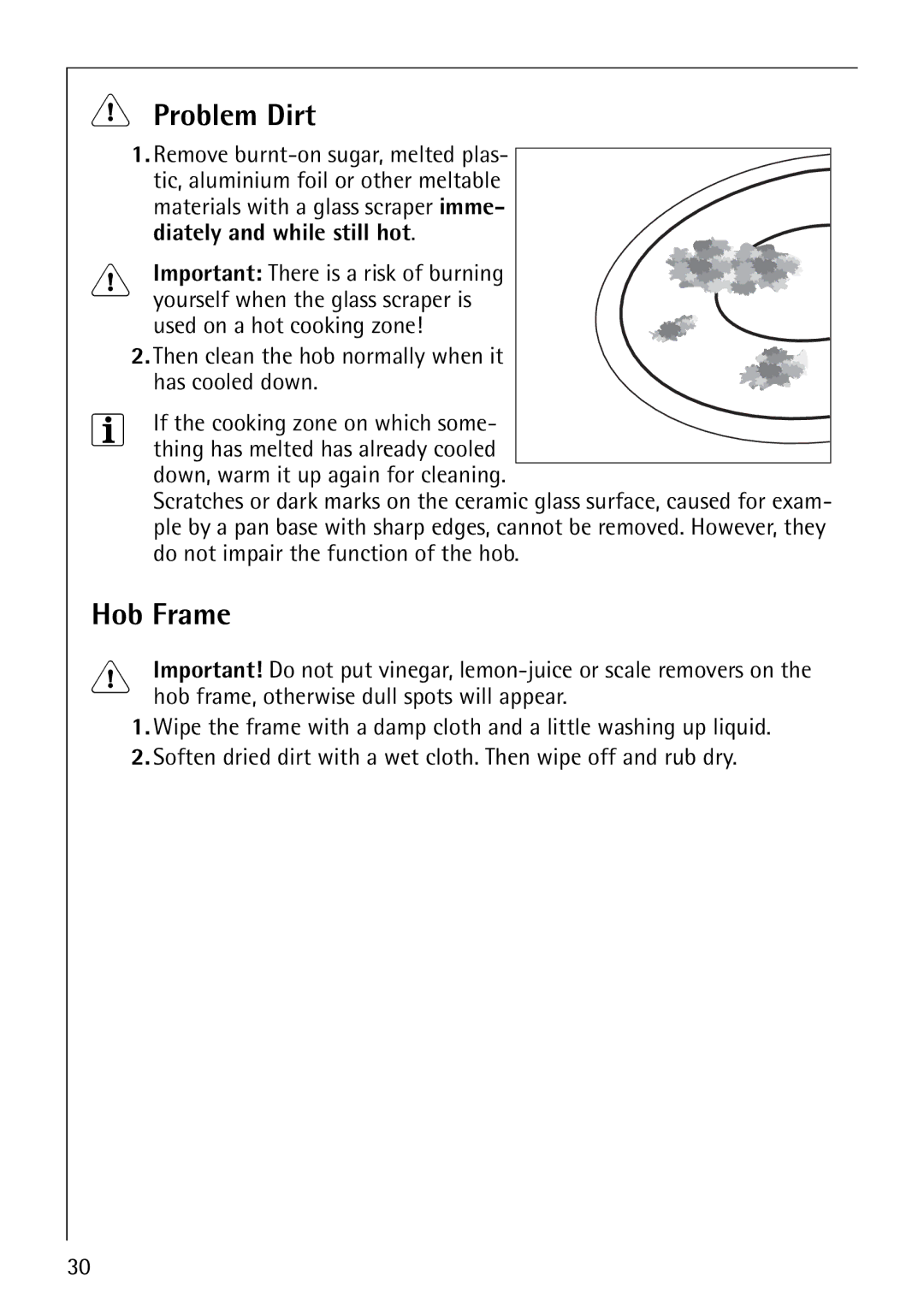 AEG 61000M manual Problem Dirt, Hob Frame 