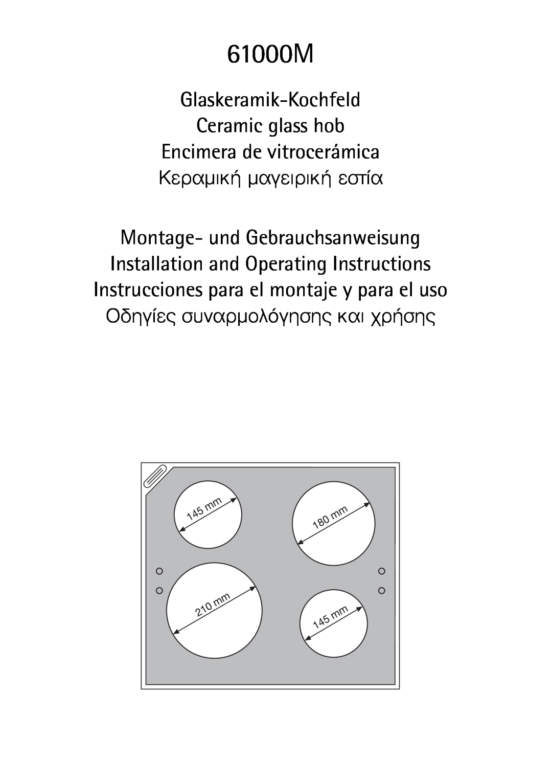 AEG 61000M manual Glaskeramik-Kochfeld Ceramic glass hob 
