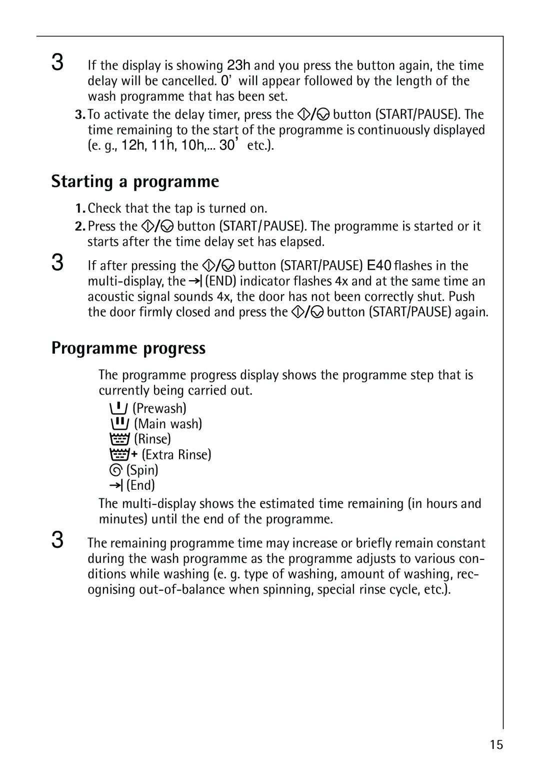 AEG 60900, 61900 manual Starting a programme, Programme progress 