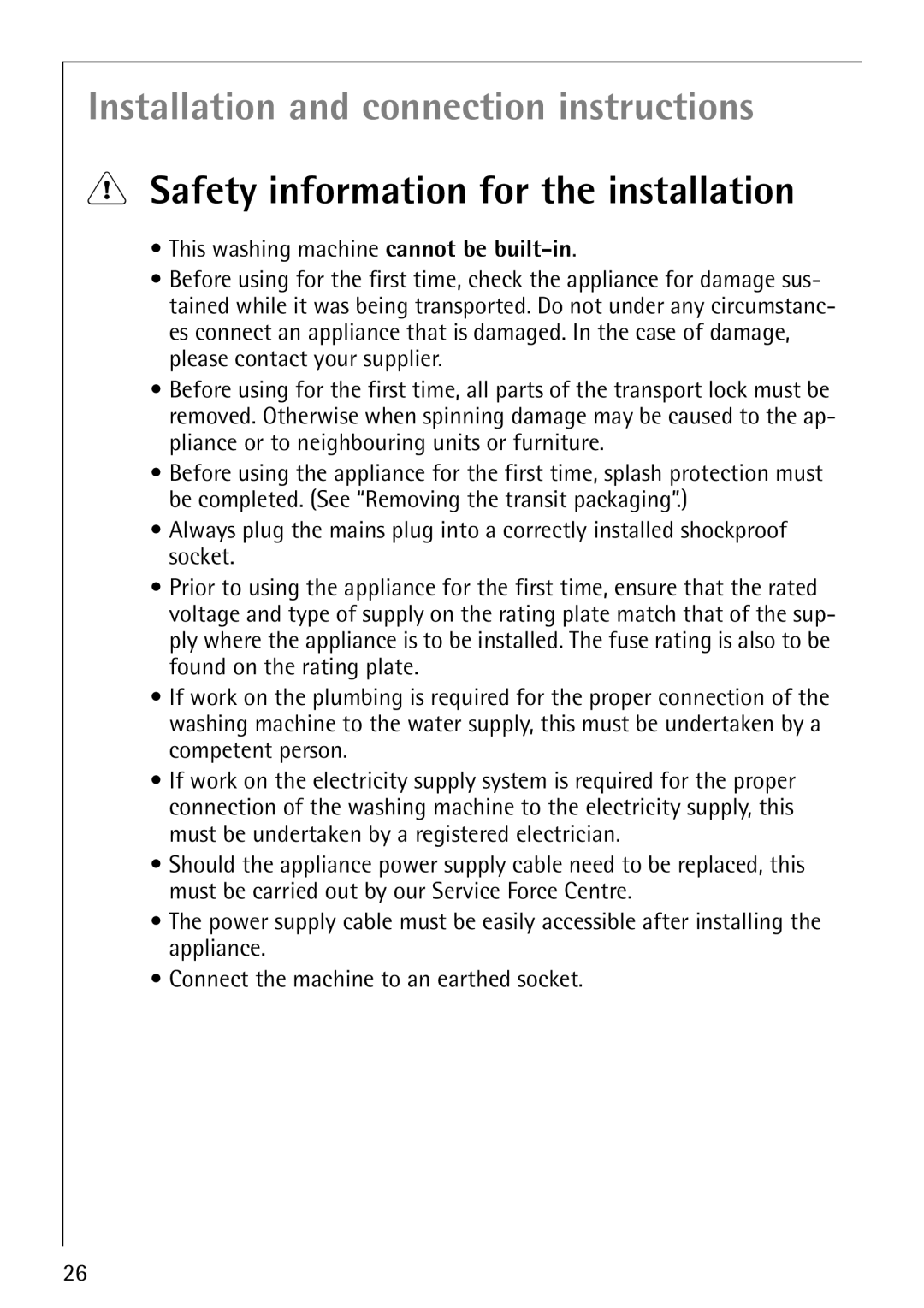 AEG 61900, 60900 manual Installation and connection instructions, Safety information for the installation 