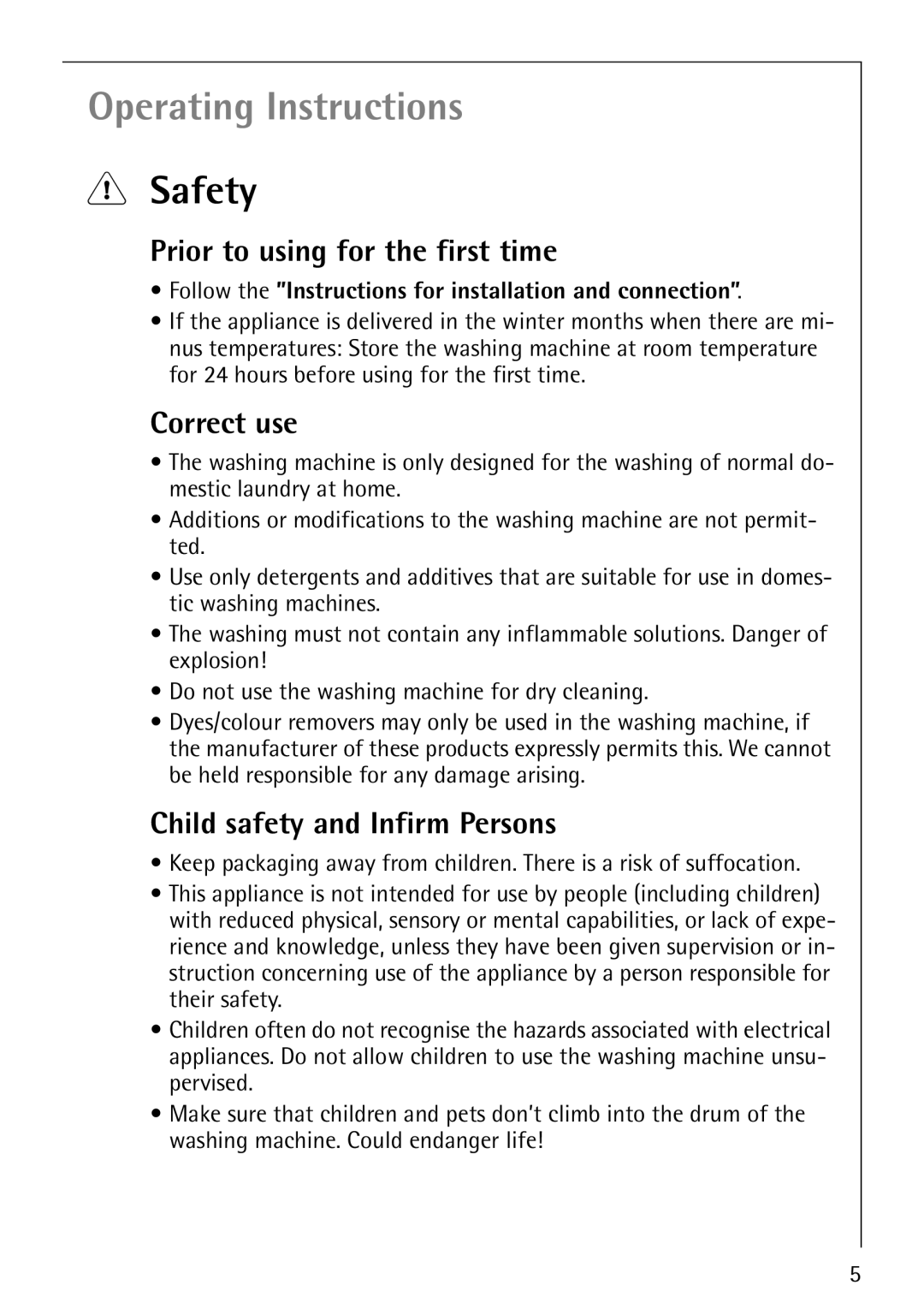 AEG 60900, 61900 manual Safety, Prior to using for the first time, Correct use, Child safety and Infirm Persons 