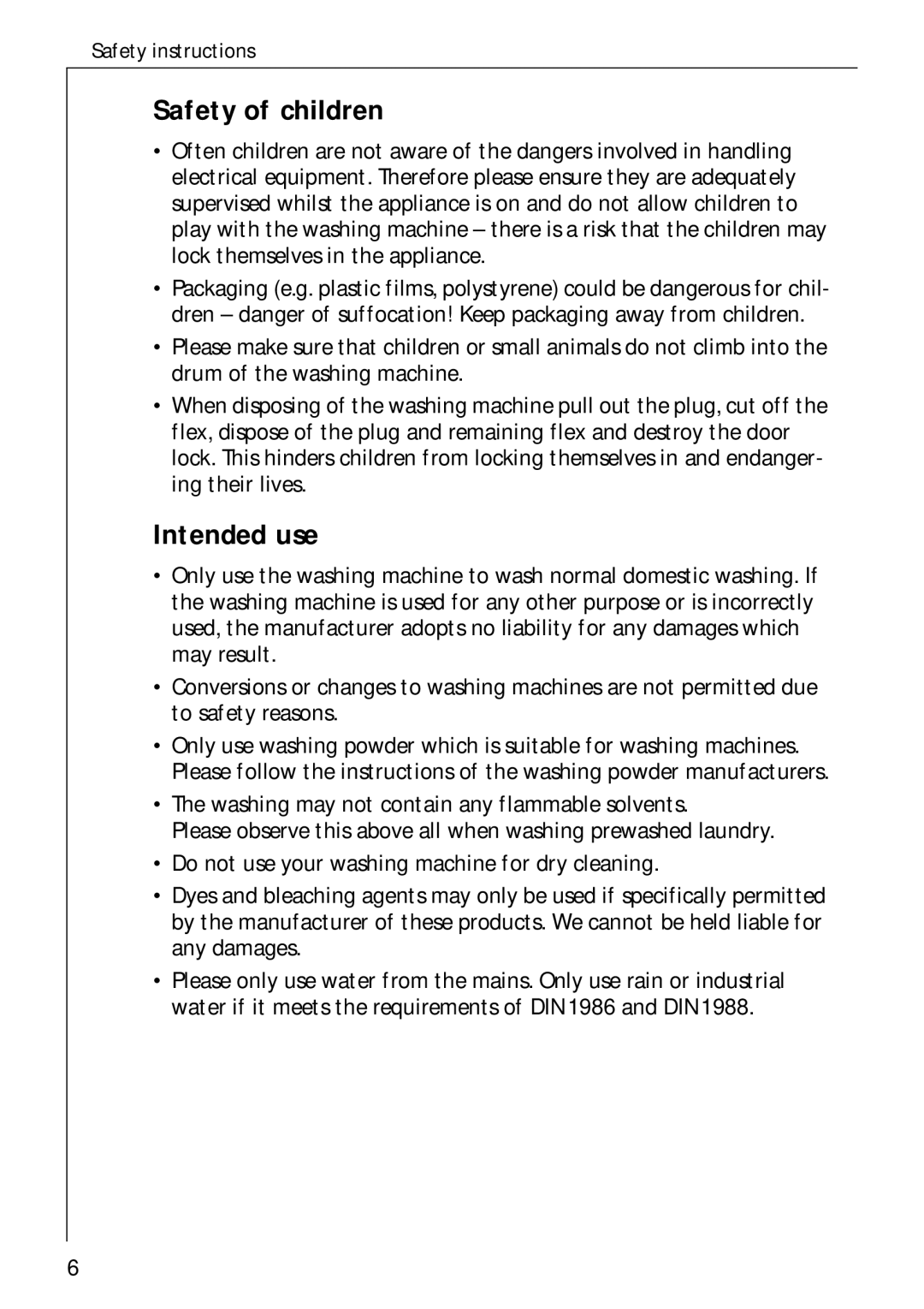 AEG 62600 operating instructions Safety of children, Intended use 