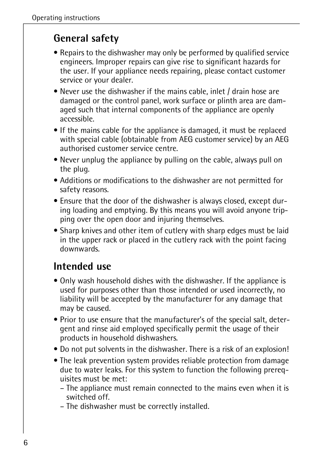 AEG 6281 I manual General safety, Intended use 