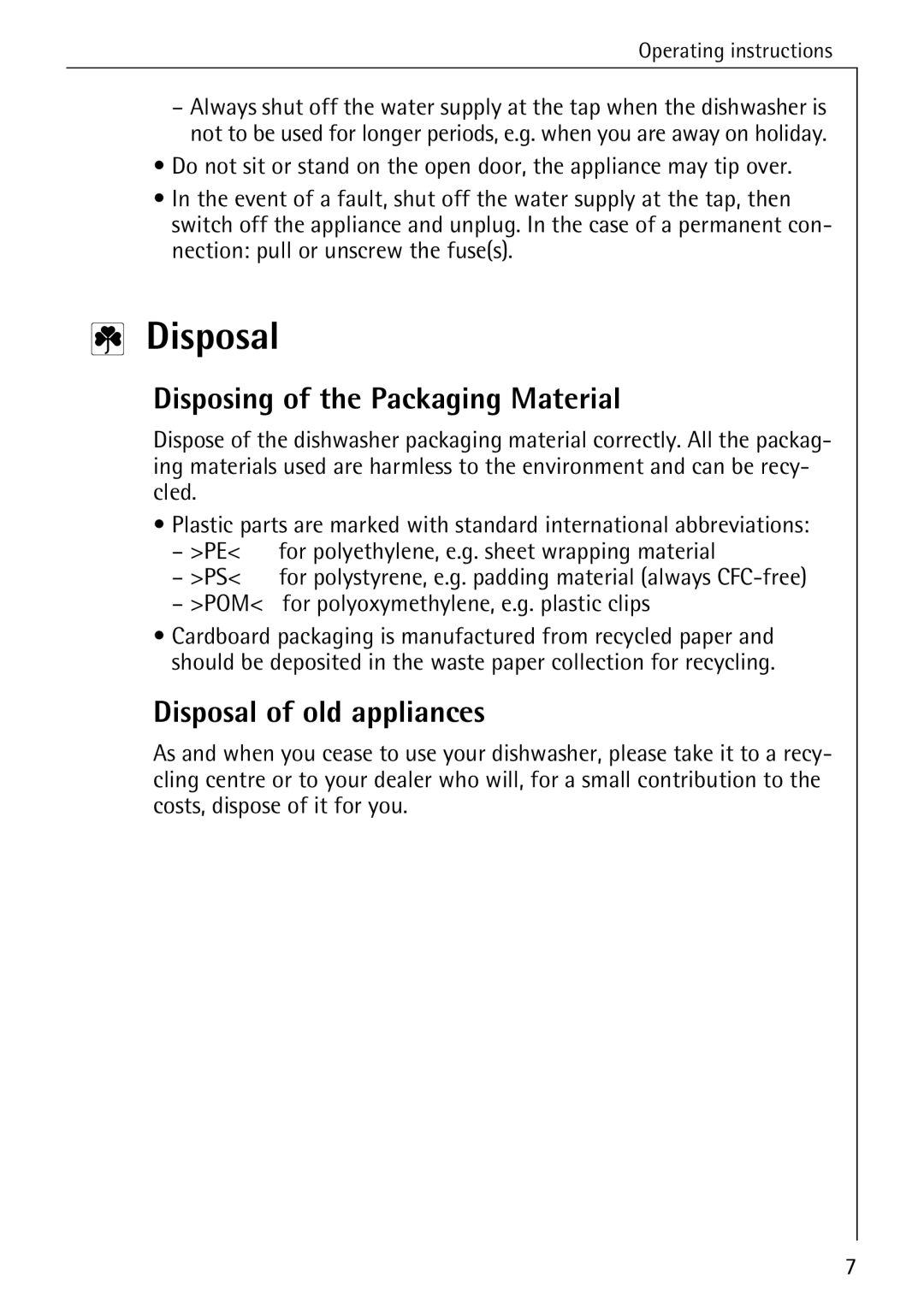 AEG 6281 I manual Disposing of the Packaging Material, Disposal of old appliances 