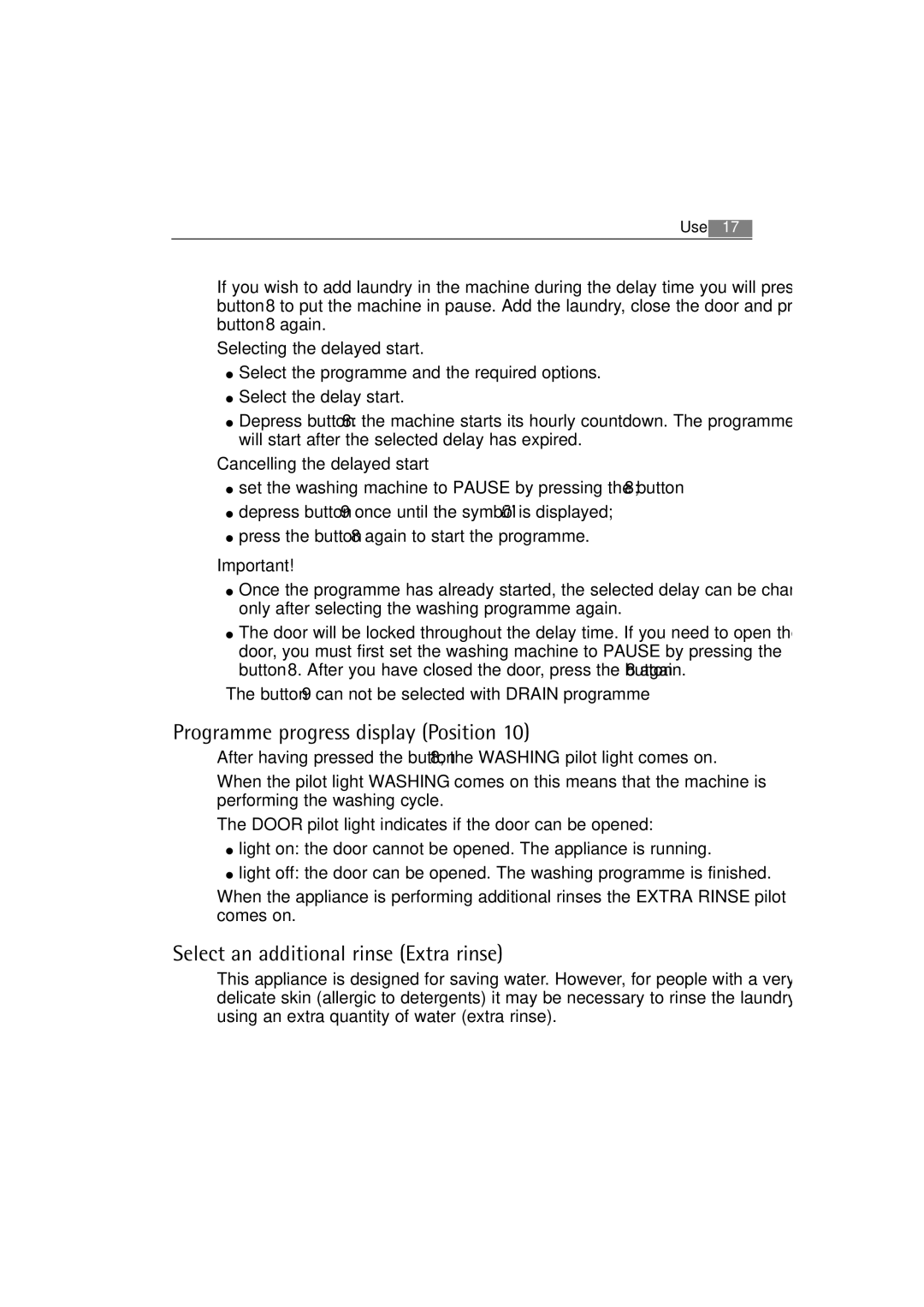 AEG 62840 user manual Programme progress display Position, Select an additional rinse Extra rinse 