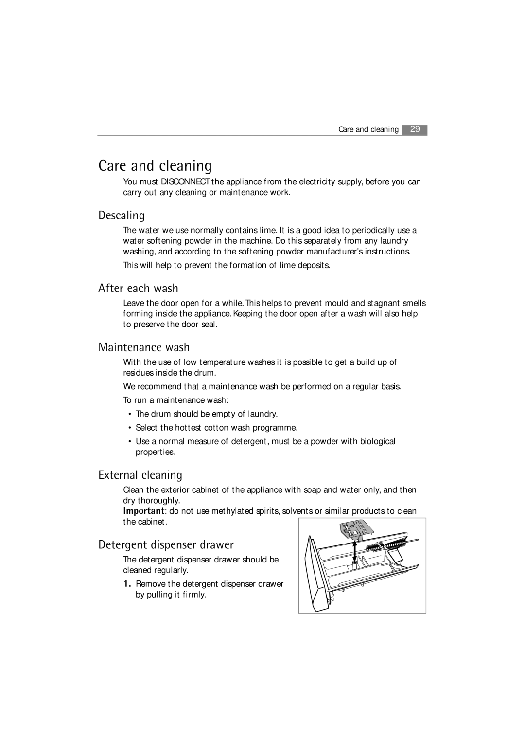 AEG 62840 user manual Care and cleaning 