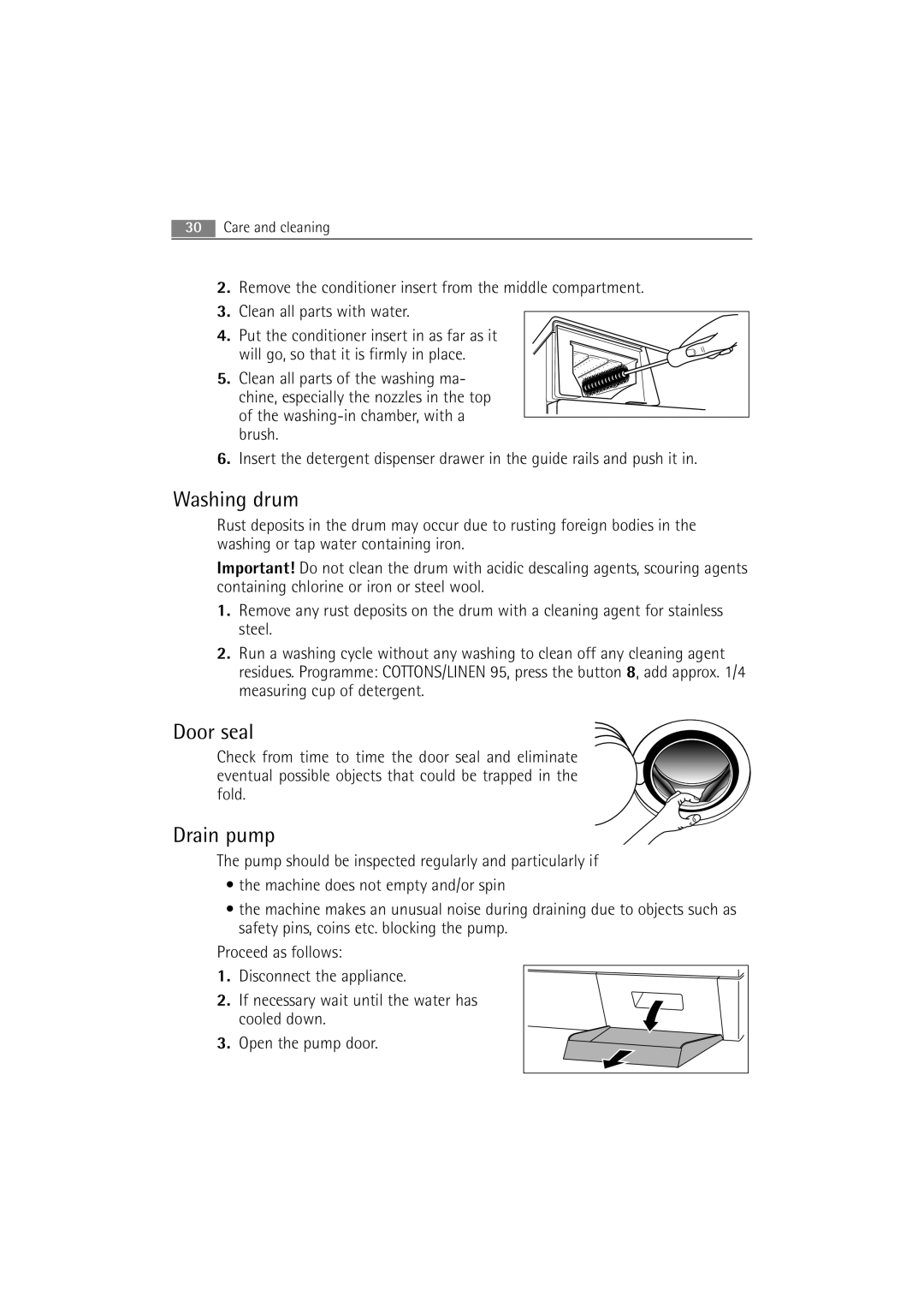 AEG 62840 user manual Washing drum, Door seal, Drain pump 