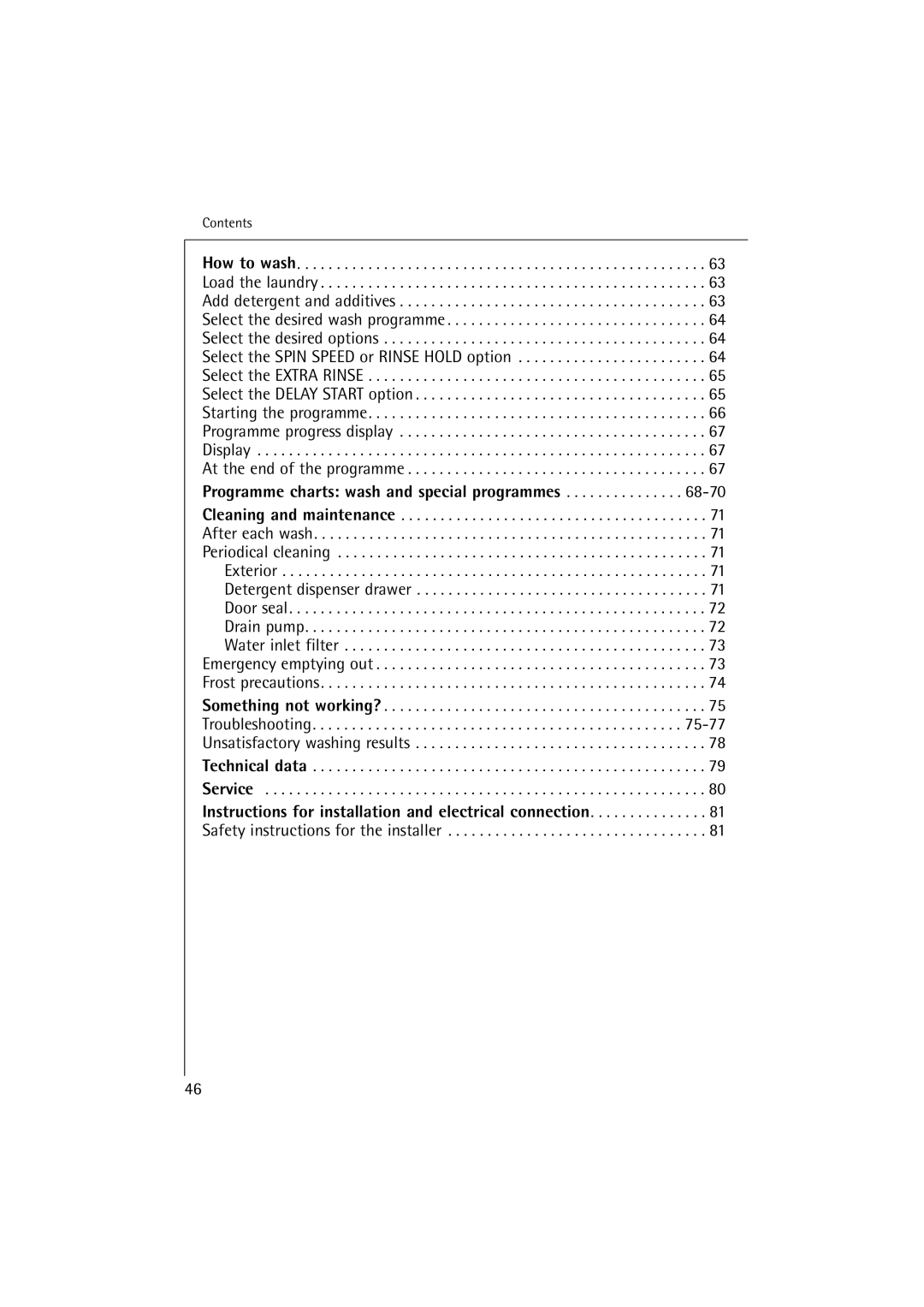 AEG 62895, 60895 manual Programme charts wash and special programmes 