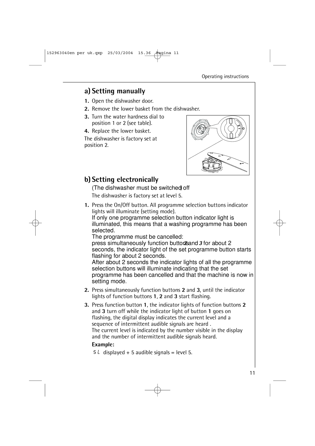 AEG 64070 VIL Setting manually, Setting electronically, Example 