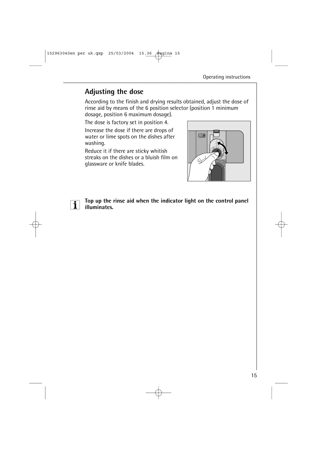 AEG 64070 VIL manual Adjusting the dose 