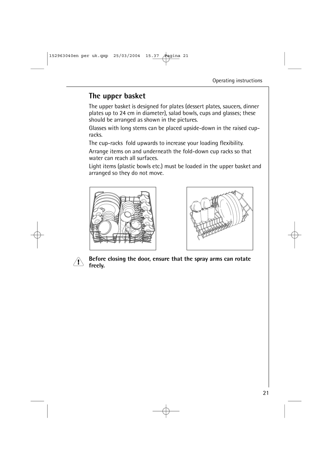 AEG 64070 VIL manual Upper basket 