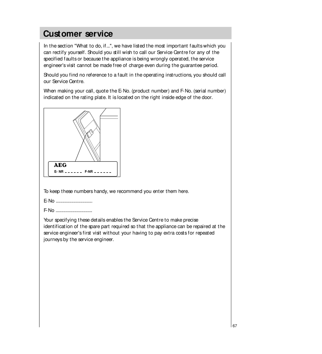 AEG 64450 I manual Customer service 