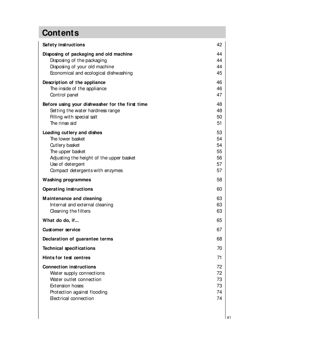 AEG 64450 I manual Contents 