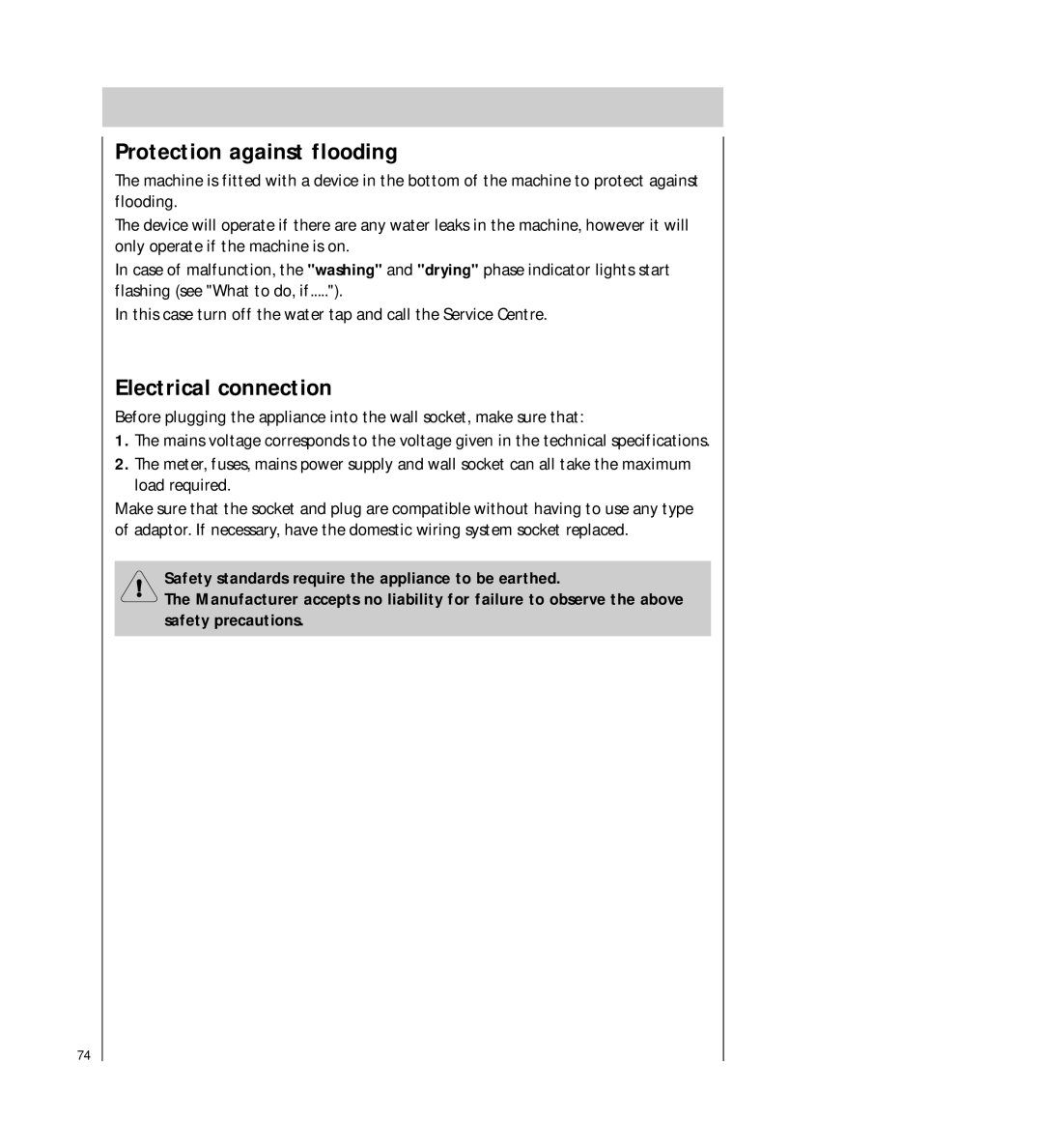 AEG 64450 I manual Protection against flooding, Electrical connection 