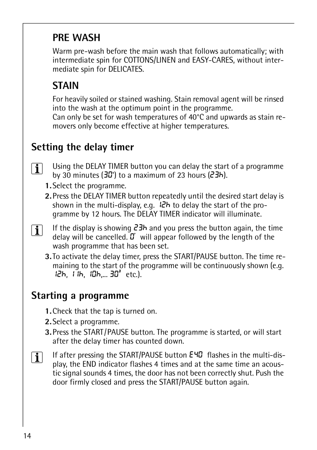 AEG 64819 manual Setting the delay timer, Starting a programme, Select the programme 