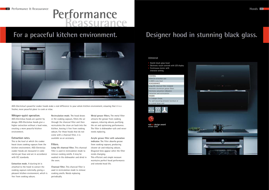AEG 65 manual For a peaceful kitchen environment, Extraction rates, Filters, DD9995B 