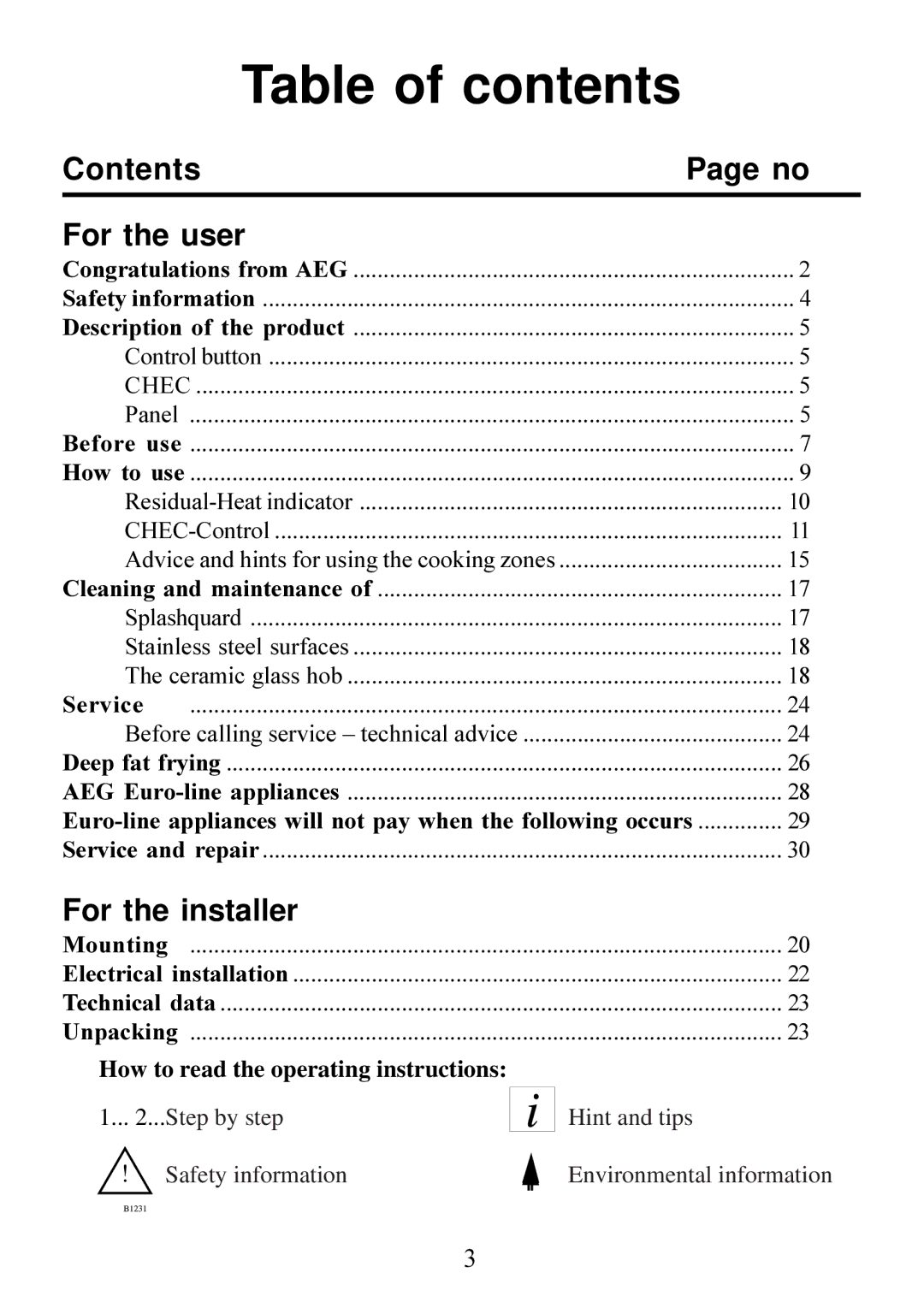 AEG 6510K7-M manual Table of contents 