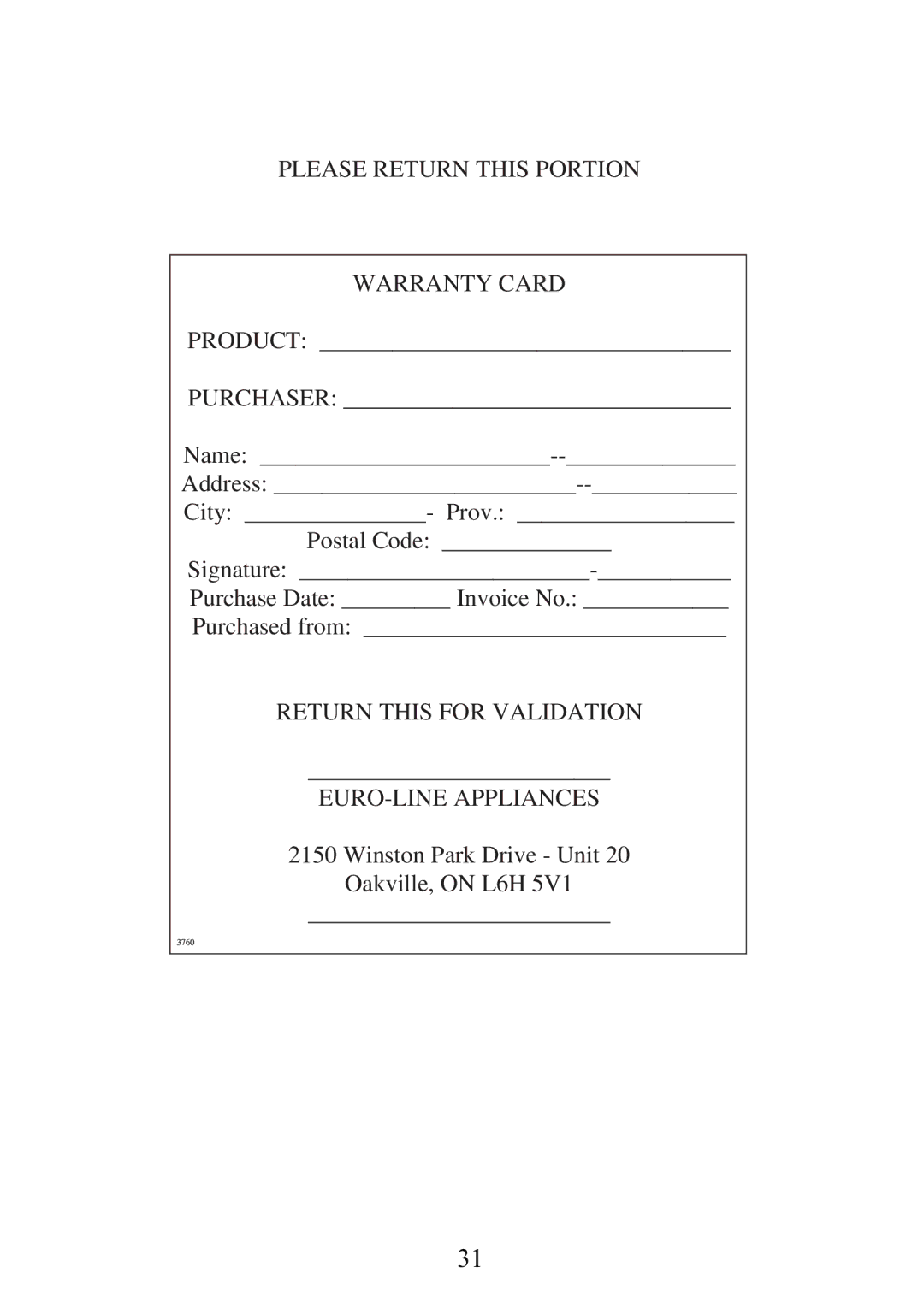 AEG 6510K7-M manual Return this for Validation EURO-LINE Appliances 