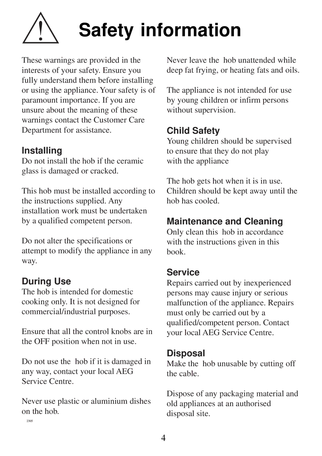 AEG 6510K7-M manual Safety information 