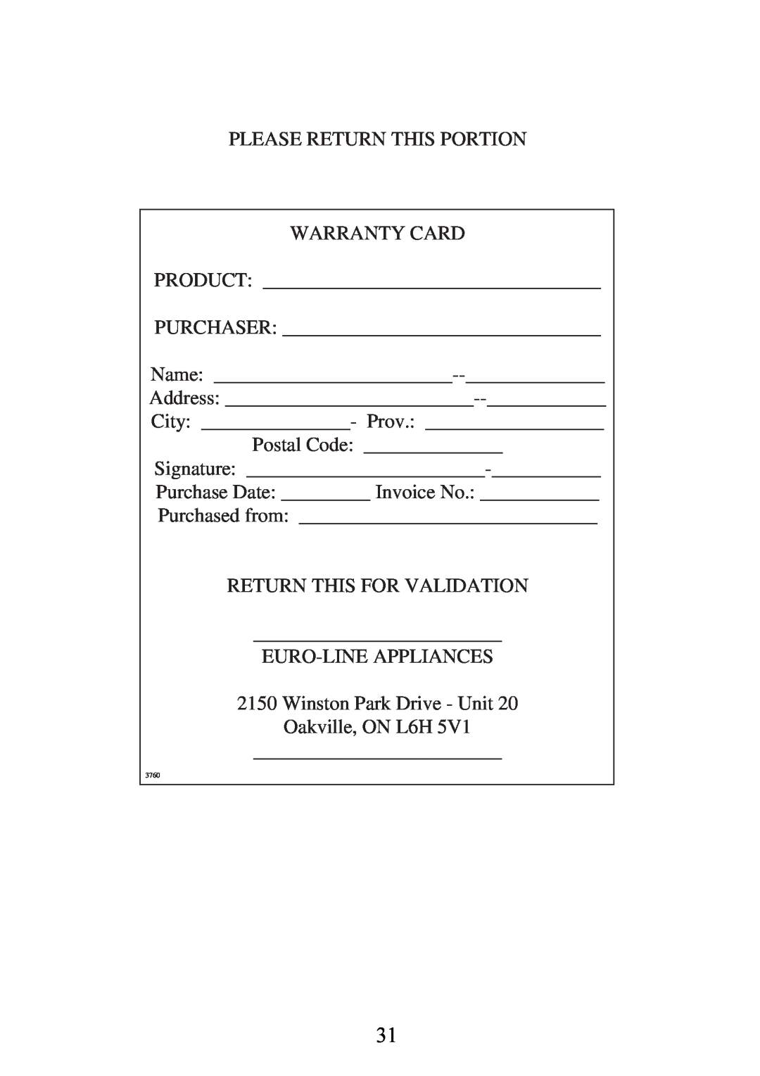 AEG 6510K7-M manual Please Return This Portion Warranty Card 