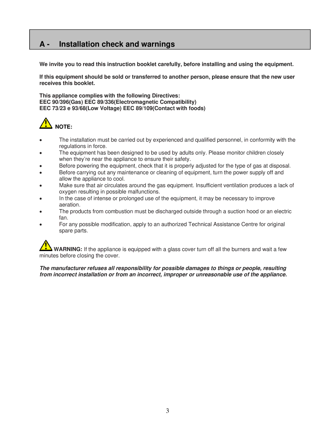 AEG 6524gm-m user manual Installation check and warnings 