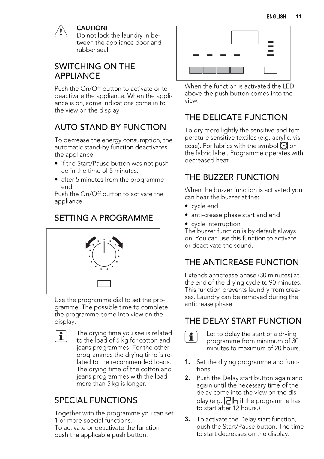 AEG 65270AC EN Switching on Appliance, Auto STAND-BY Function, Setting a Programme, Special Functions, Delicate Function 