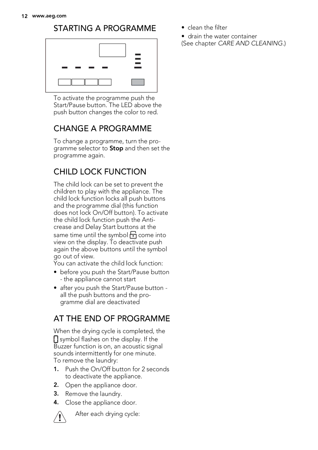 AEG 65270AC EN user manual Starting a Programme, Change a Programme, Child Lock Function, AT the END of Programme 