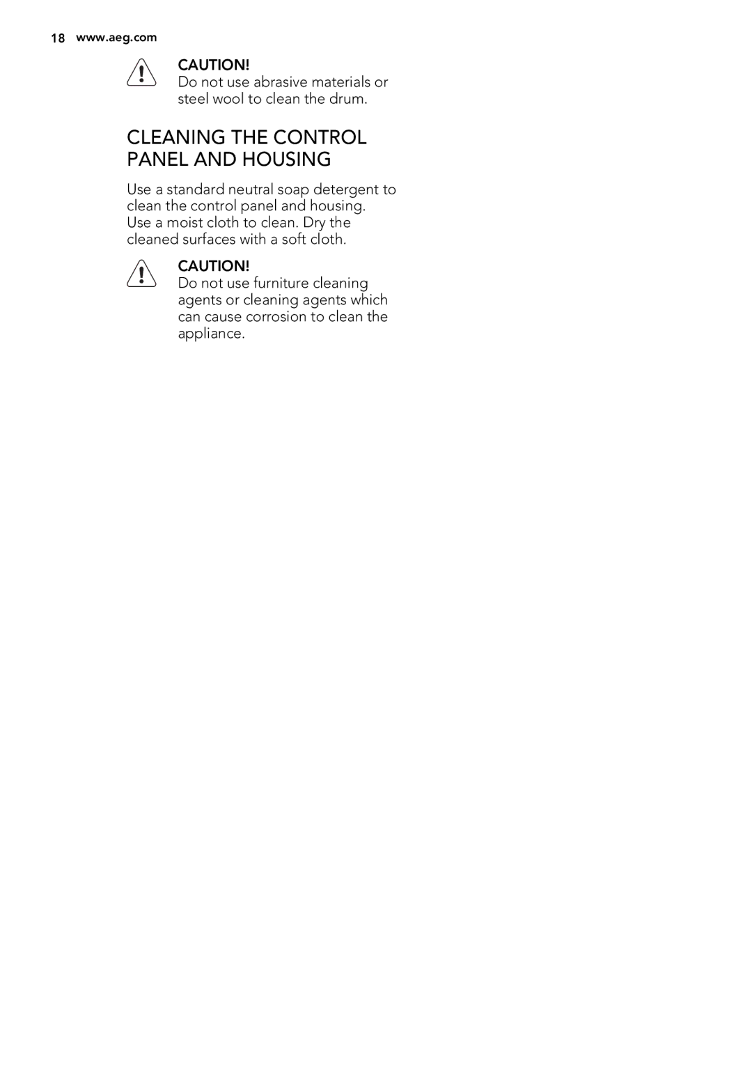 AEG 65270AC EN user manual Cleaning the Control Panel and Housing 