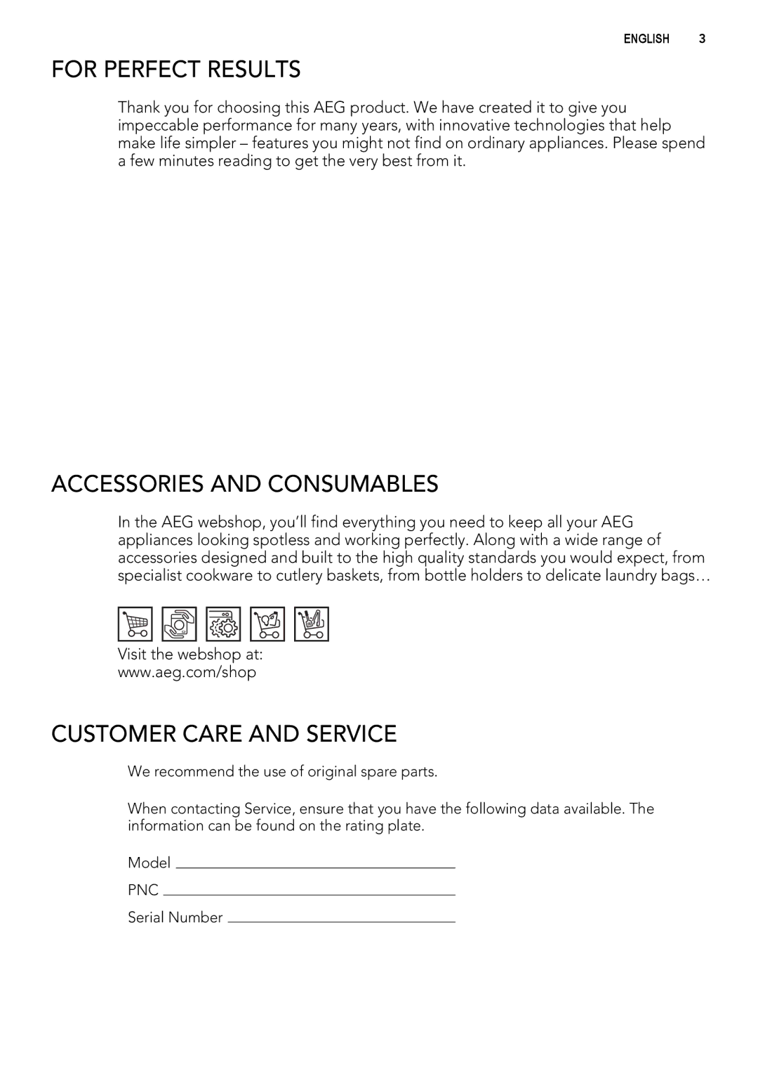 AEG 65270AC EN user manual For Perfect Results, Accessories and Consumables, Customer Care and Service 