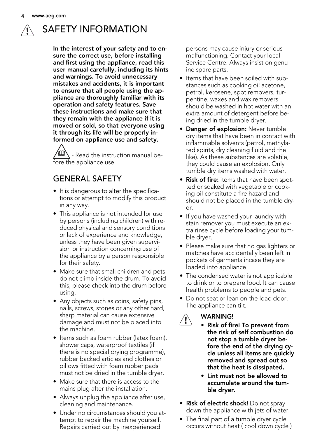 AEG 65270AC EN user manual Safety Information, General Safety 