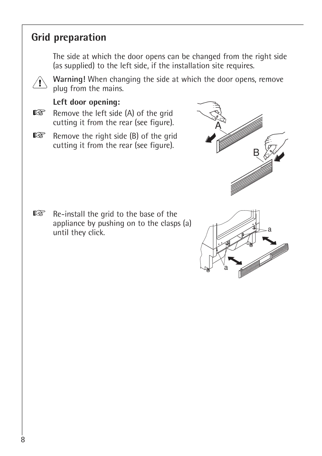 AEG 66000I installation instructions Grid preparation, Left door opening 