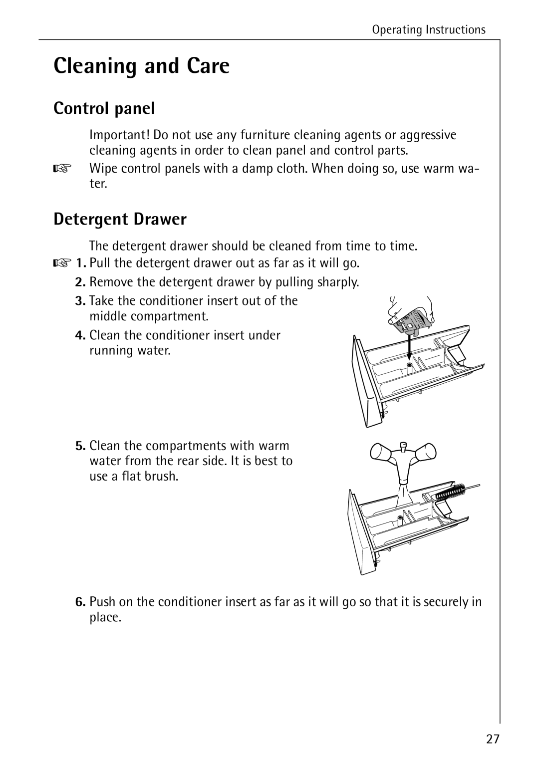 AEG 70330 manual Cleaning and Care, Detergent Drawer 