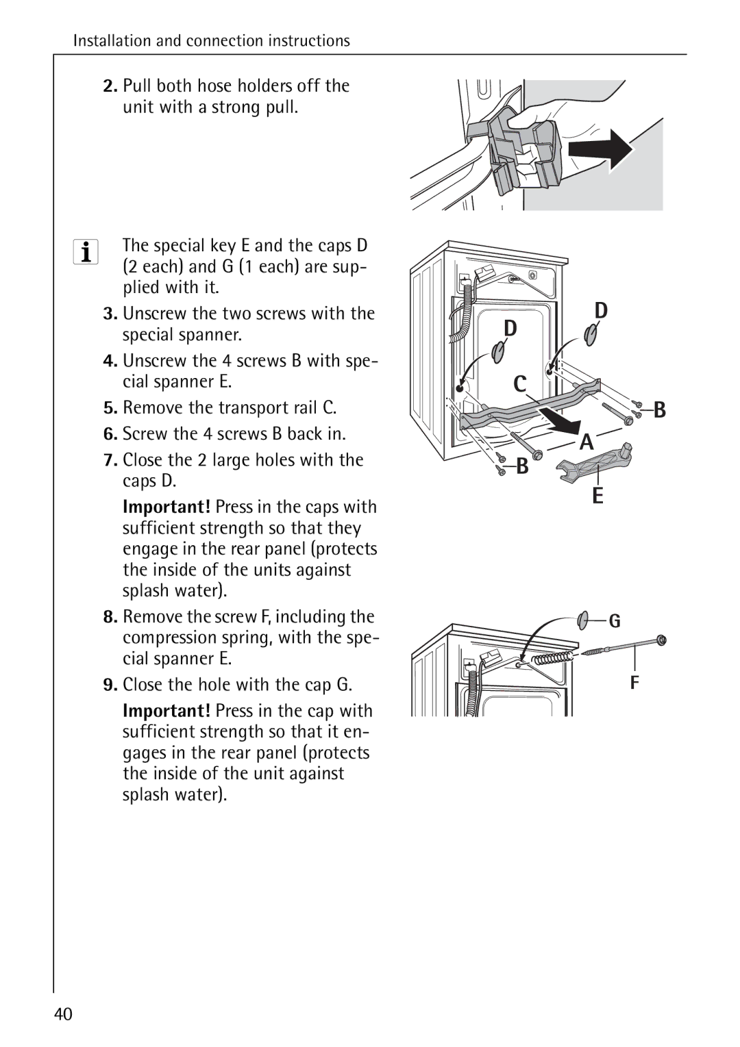 AEG 70330 manual Pull both hose holders off the unit with a strong pull 