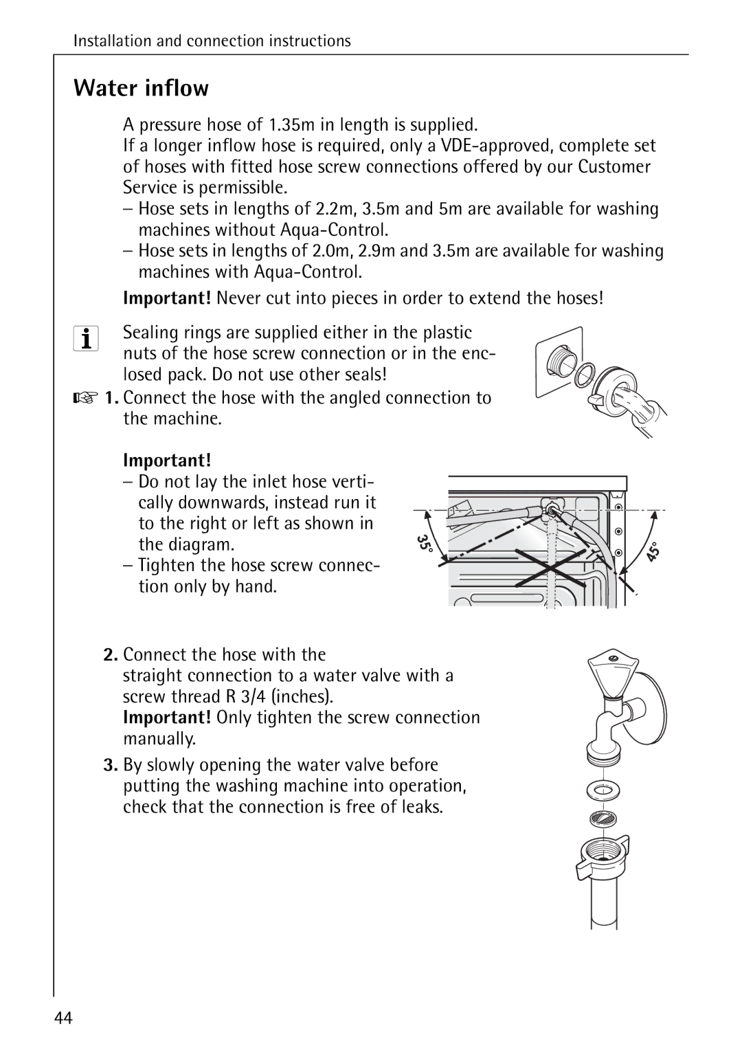 AEG 70330 manual Water inflow 