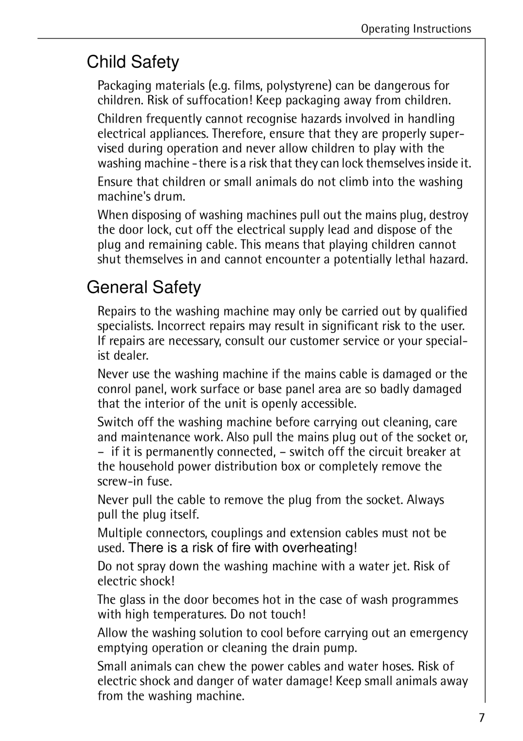 AEG 70330 manual Child Safety, General Safety 