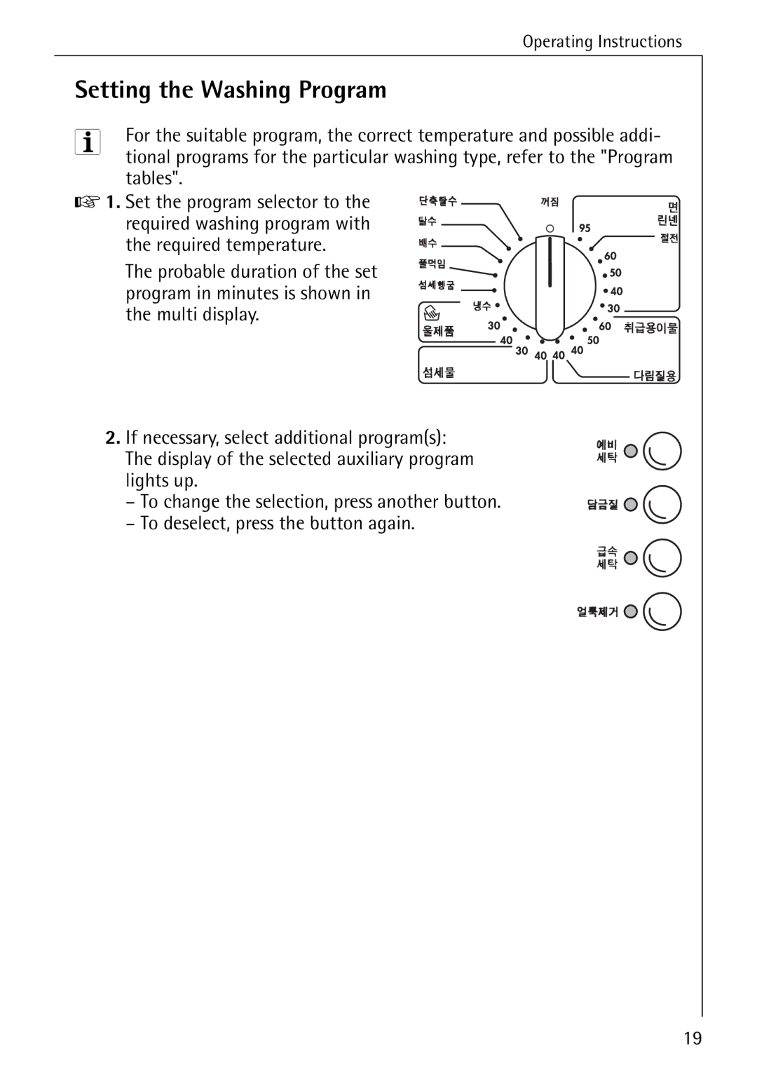 AEG 70630 manual Setting the Washing Program, Tables 