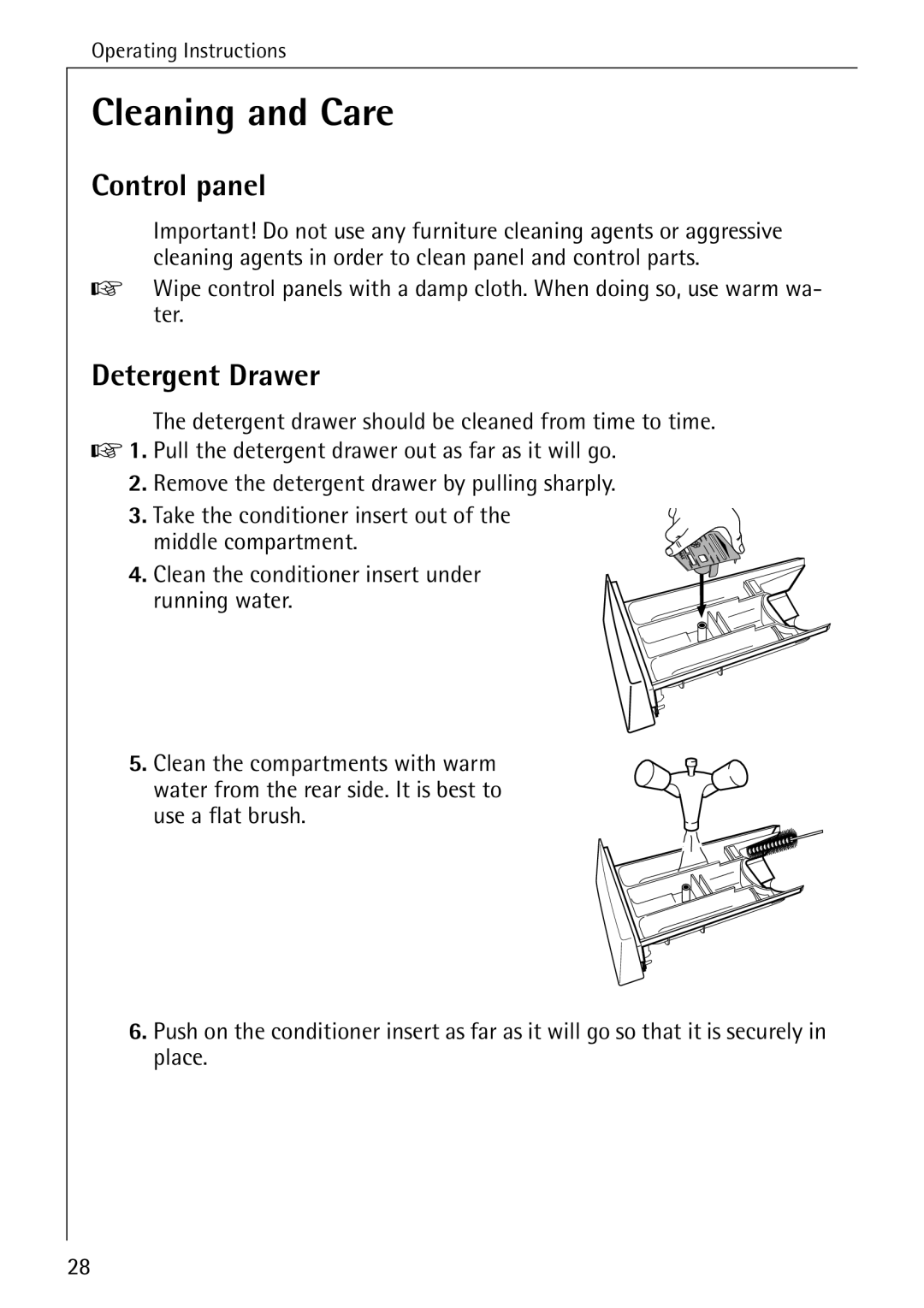 AEG 70630 manual Cleaning and Care, Detergent Drawer 