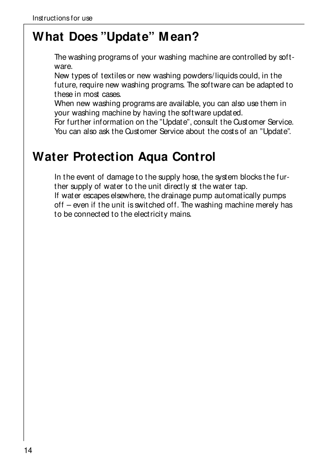 AEG 70730 manual What Does Update Mean?, Water Protection Aqua Control 