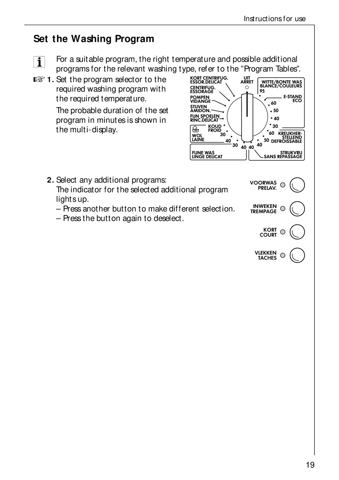 AEG 70730 manual Set the Washing Program 