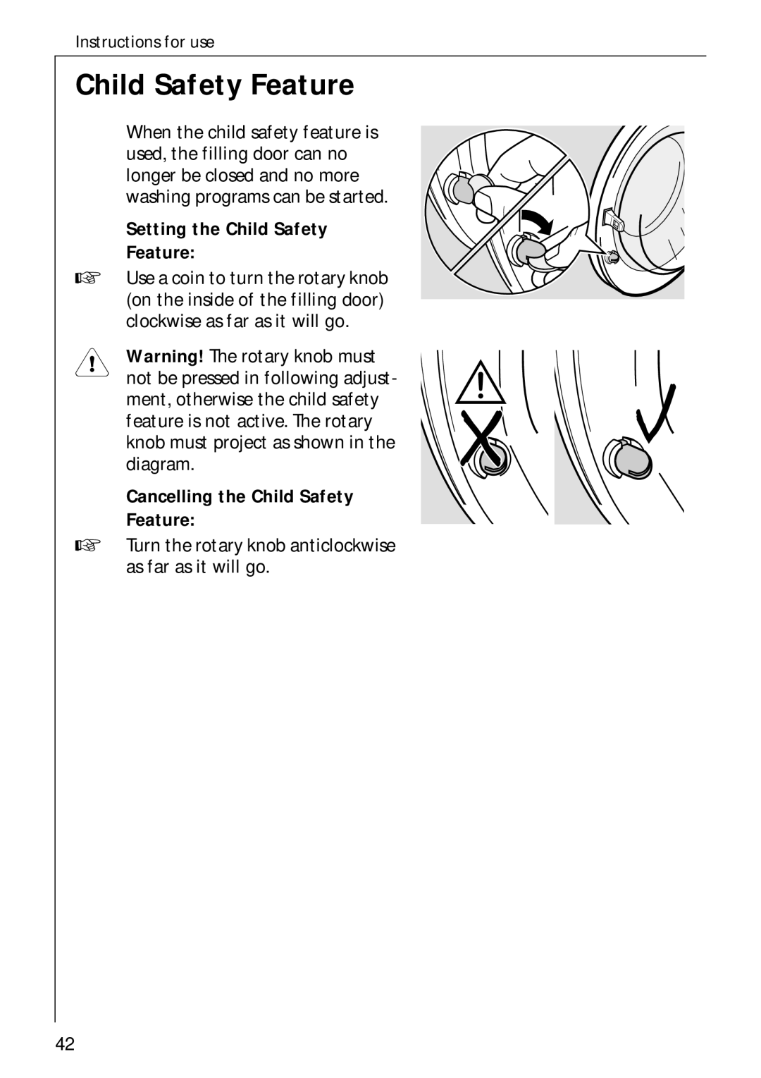 AEG 70730 manual Setting the Child Safety Feature, Cancelling the Child Safety Feature 