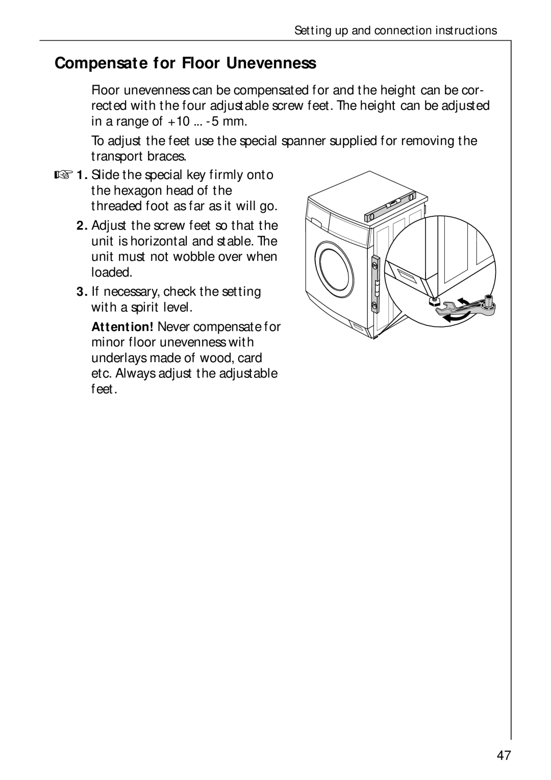 AEG 70730 manual Compensate for Floor Unevenness 