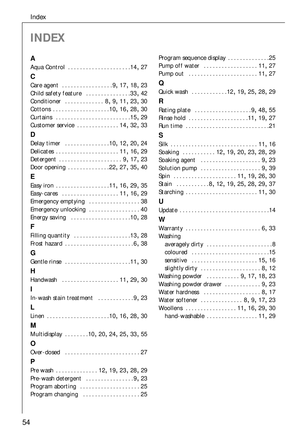 AEG 70730 manual Index 