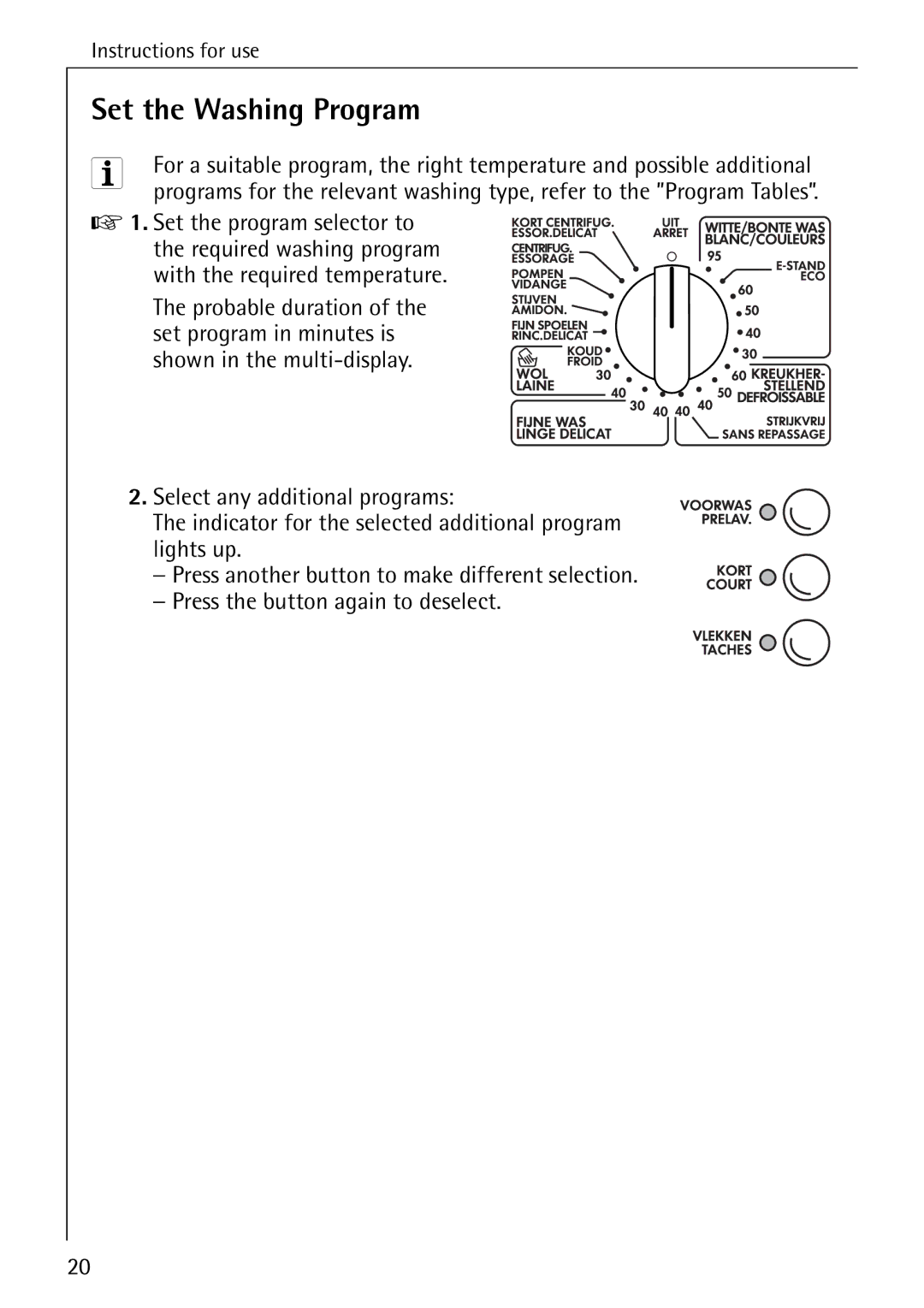 AEG 7200 manual Set the Washing Program 