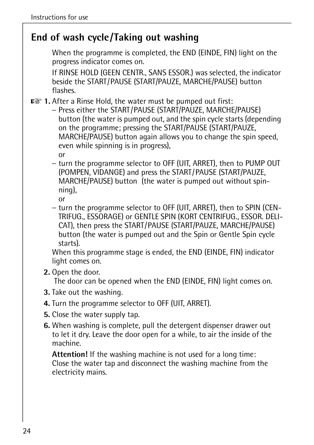 AEG 7200 manual End of wash cycle/Taking out washing 