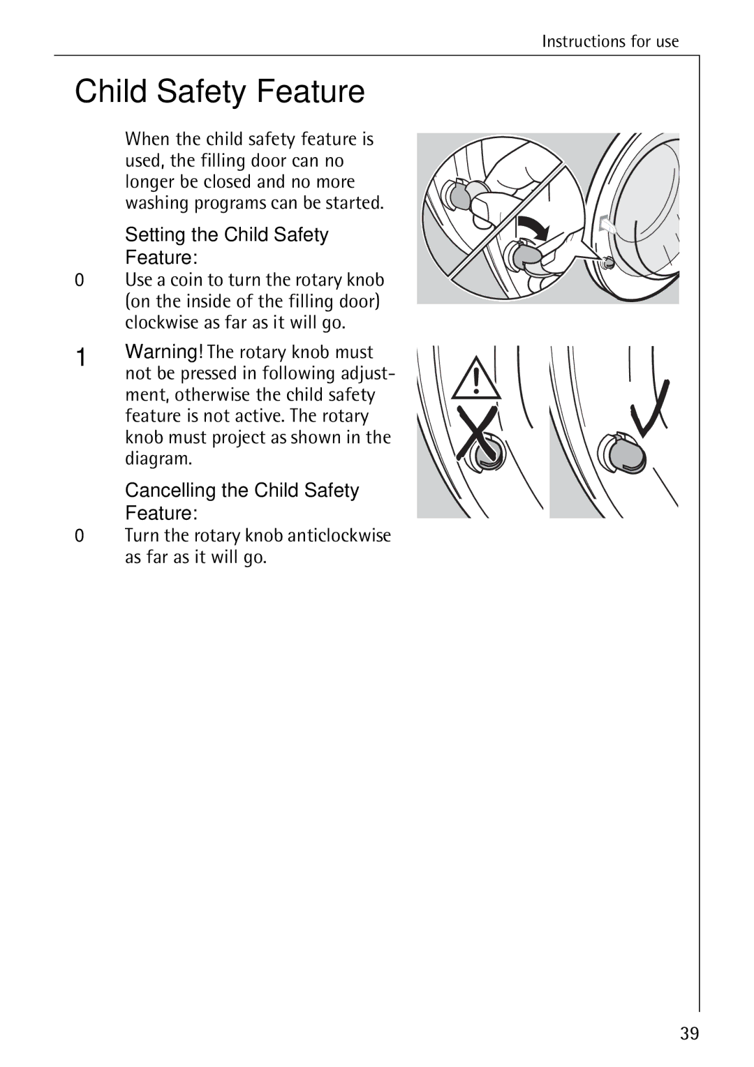 AEG 7200 manual Setting the Child Safety Feature, Cancelling the Child Safety Feature 