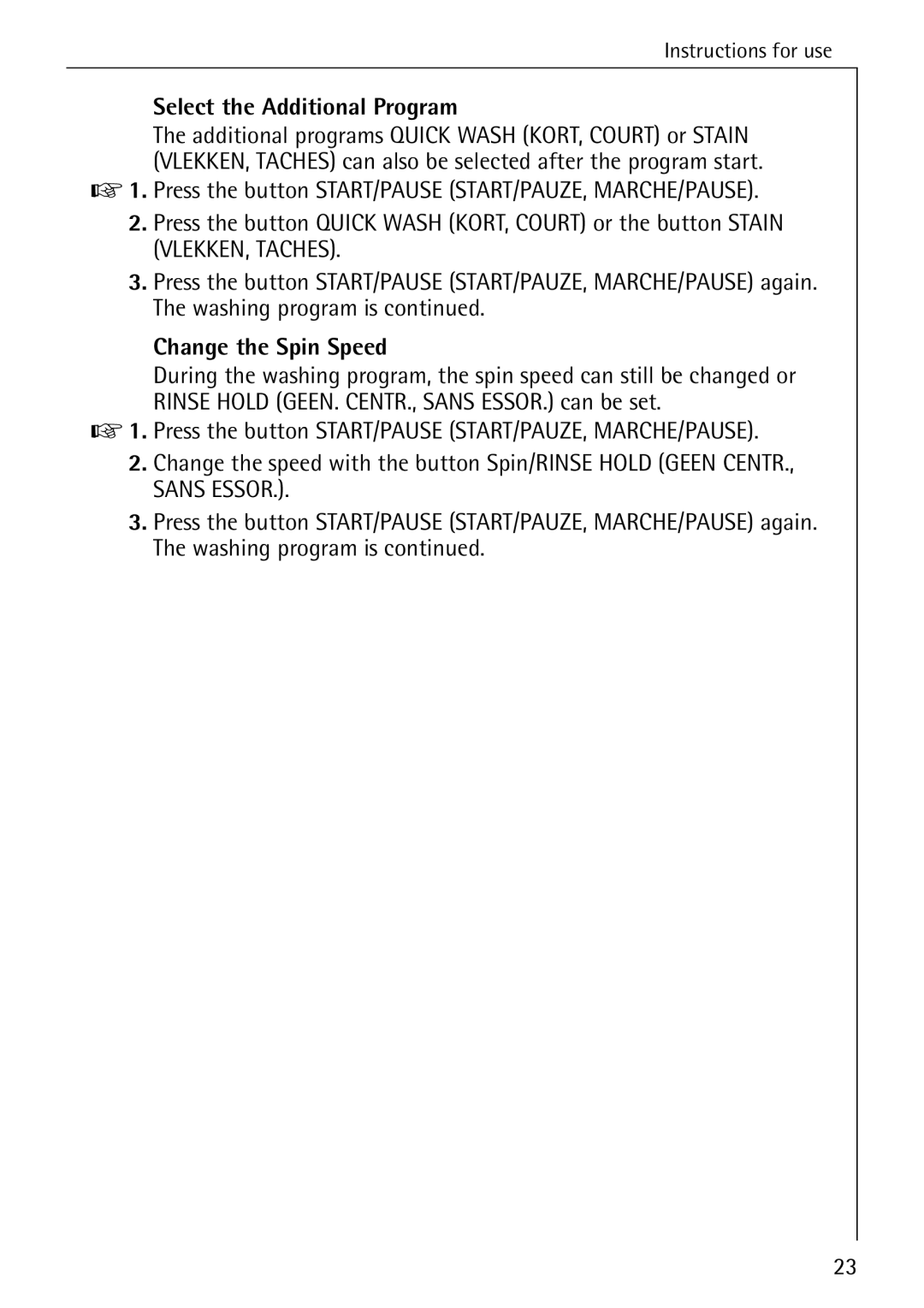 AEG 72330 manual Select the Additional Program, Change the Spin Speed 