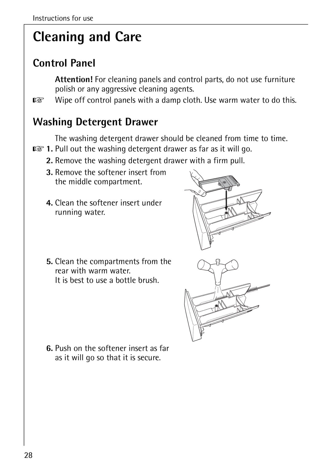 AEG 72330 manual Cleaning and Care, Washing Detergent Drawer 